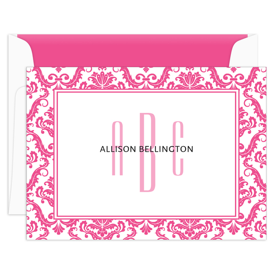 Damask Border Monogram Folded Note Cards